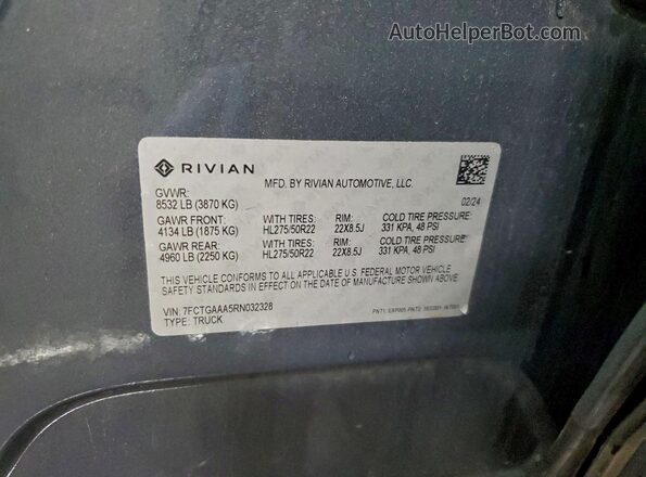 7FCTGAAA5RN032328 2024 RIVIAN R1T Gray Engine compartment view