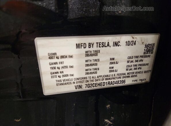 7G2CEHED1RA048396 2024 TESLA CYBERTRUCK Серебряный Вид наклейки с VIN-кодом