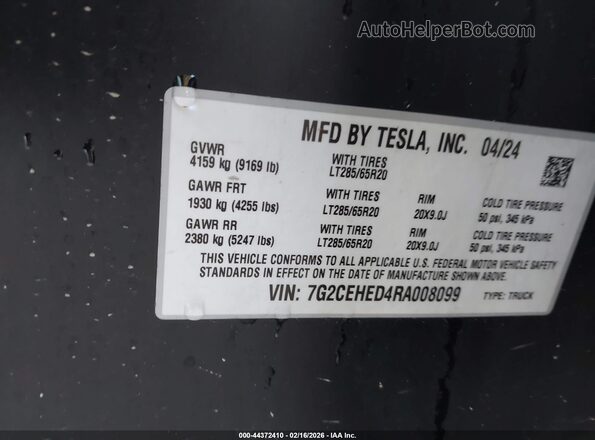 7G2CEHED4RA008099 2024 TESLA CYBERTRUCK Черный Вид подкапотного пространства