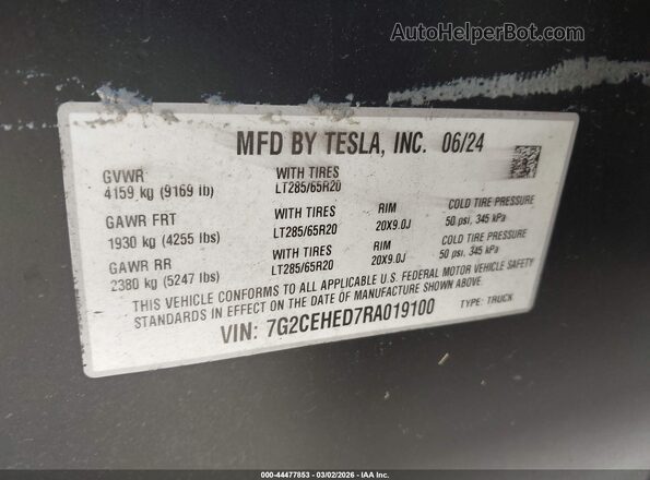 7G2CEHED7RA019100 2024 TESLA CYBERTRUCK Фиолетовый Вид подкапотного пространства