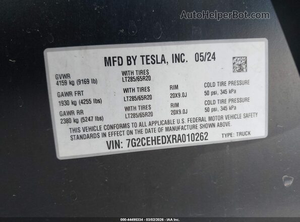 7G2CEHEDXRA010262 2024 TESLA CYBERTRUCK Черный Вид подкапотного пространства