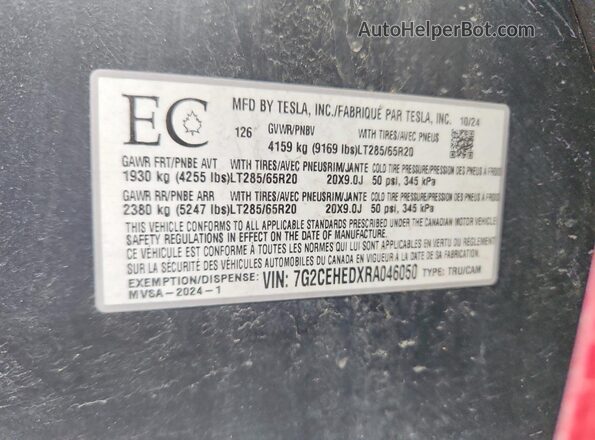 7G2CEHEDXRA046050 2024 TESLA CYBERTRUCK Красный Вид наклейки с VIN-кодом