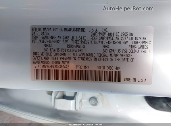 7MMVABEM8SN360472 2025 MAZDA CX-5 White Շարժիչի բաժամունքի տեսք