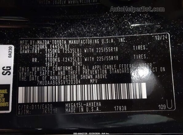 7MUDAABG9SV120304 2025 TOYOTA LL Черный Вид подкапотного пространства