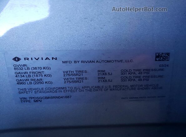 7PDSGCBA6RN041687 2024 RIVIAN R1S Silver Engine compartment view