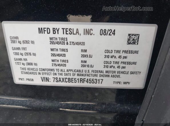 7SAXCBE51RF455317 2024 TESLA MODEL X Черный Вид подкапотного пространства