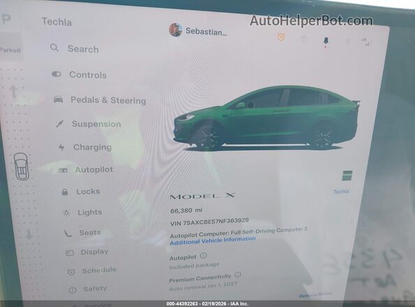 7SAXCBE57NF363929 2022 TESLA MODEL X Синий Вид задних сидений