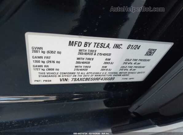7SAXCBE59RF436689 2024 TESLA MODEL X Черный Вид подкапотного пространства