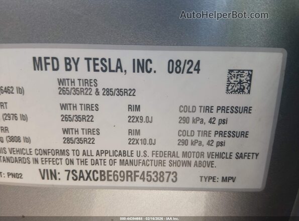7SAXCBE69RF453873 2024 TESLA MODEL X Silver Vista del compartimento del motor