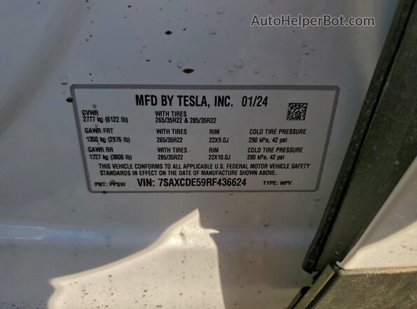 7SAXCDE59RF436624 2024 TESLA MODEL Белый Вид наклейки с VIN-кодом