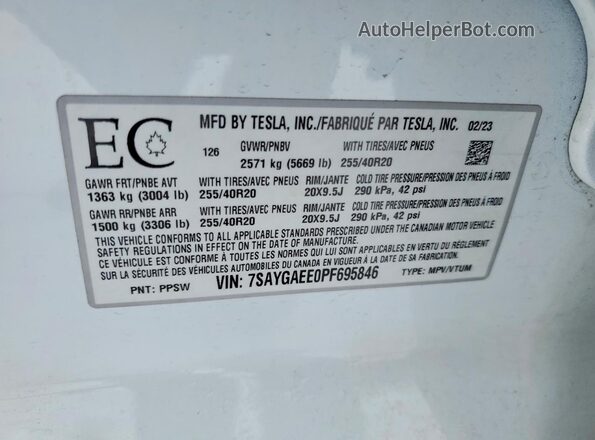 7SAYGAEE0PF695846 2023 TESLA MODEL White Շարժիչի բաժամունքի տեսք