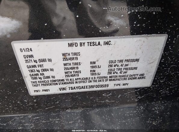 7SAYGAEE3RF009589 2024 TESLA MODEL Y Black Engine compartment view