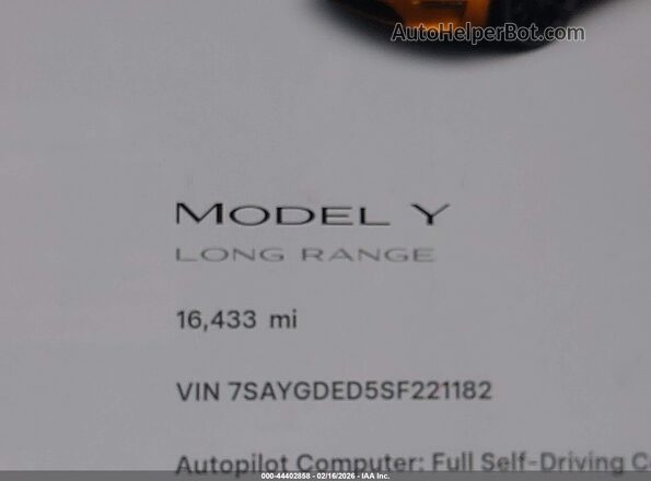 7SAYGDED5SF221182 2025 TESLA MODEL Y Gray 