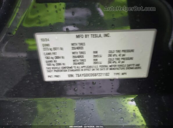 7SAYGDED5SF221182 2025 TESLA MODEL Y Gray Widok komory silnika