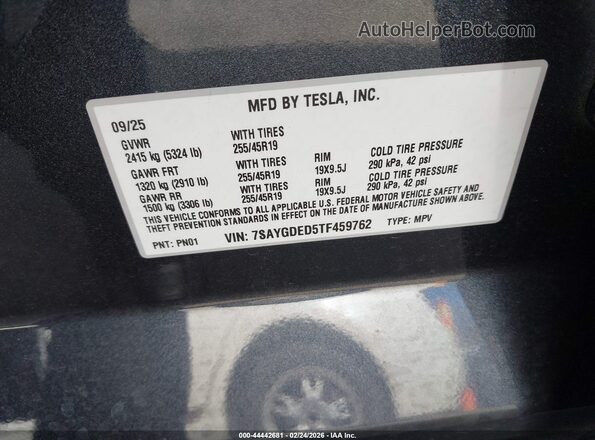 7SAYGDED5TF459762 2026 TESLA MODEL Y Gray Widok komory silnika
