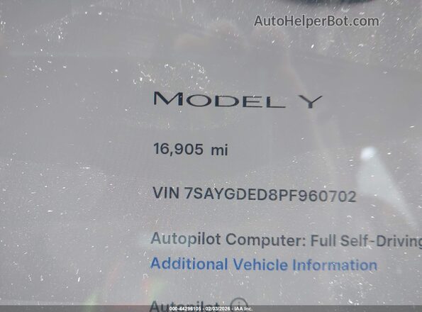 7SAYGDED8PF960702 2023 TESLA MODEL Y Gray 