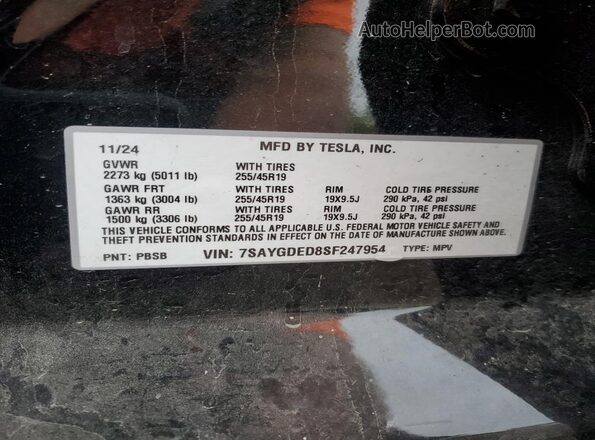 7SAYGDED8SF247954 2025 TESLA MODEL Black Vista de la etiqueta del VIN