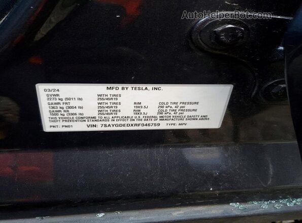7SAYGDEDXRF046759 2024 TESLA MODEL Черный Вид наклейки с VIN-кодом