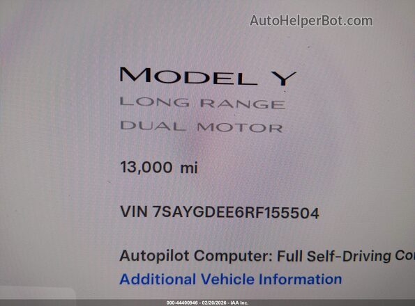 7SAYGDEE6RF155504 2024 TESLA MODEL Y White 