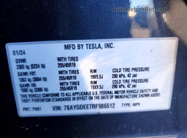 7SAYGDEE7RF986512 2024 TESLA MODEL Gray Вид підкапотного простору