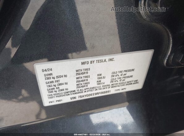 7SAYGDEE9RF068891 2024 TESLA MODEL Y Gray Widok komory silnika