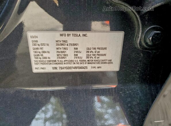 7SAYGDEF4RF040425 2024 TESLA MODEL Угольный Вид подкапотного пространства