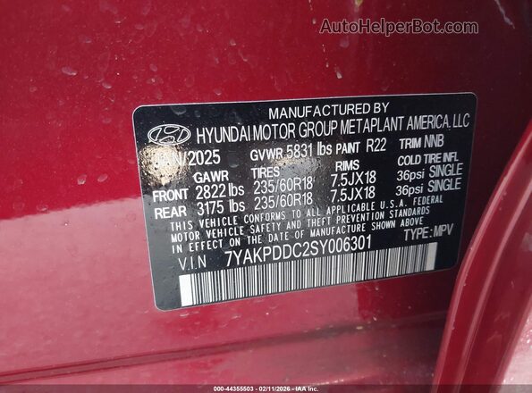 7YAKPDDC2SY006301 2025 HYUNDAI IONIQ 5 Красный Вид подкапотного пространства