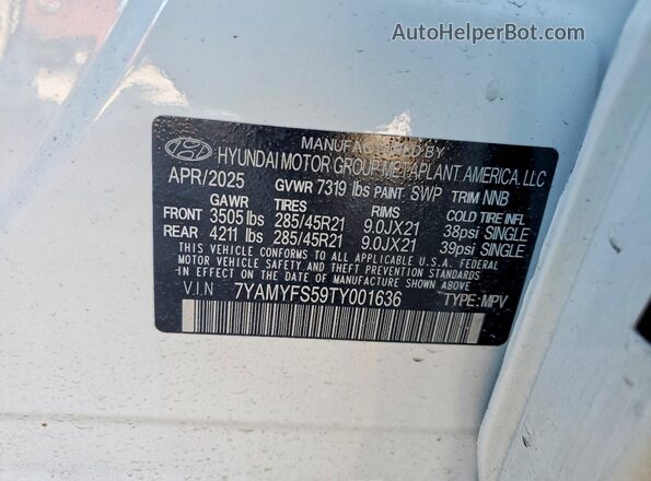 7YAMYFS59TY001636 2026 HYUNDAI IONIQ White VIN sticker view