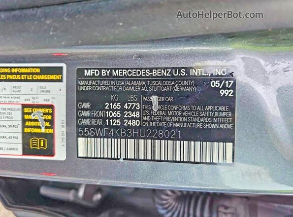 55SWF4KB3HU228021 2017 MERCEDES-BENZ C-CLASS Gray Vista interior trasera