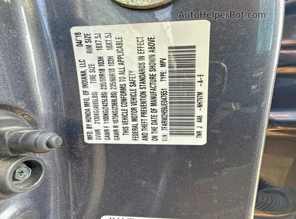 7FARW2H59JE047651 2018 HONDA CRV Gray Widok wnętrza z tyłu