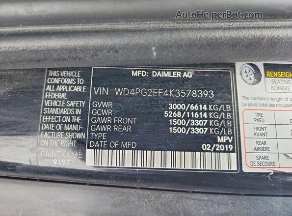 WD4PG2EE4K3578393 2019 MERCEDES-BENZ METRIS Black Widok wnętrza 360 stopni
