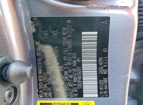 5TDKZRFHXKS560978 2019 TOYOTA HIGHLANDER Серый Вид наклейки с VIN-кодом