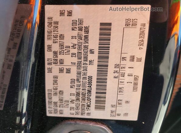 1FMCU0F65MUA98000 2021 FORD ESCAPE Синий 