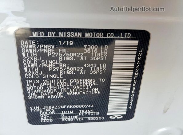 JN8AZ2NF6K9686244 2019 INFINITI QX80 Белый Панорамный вид салона 360°
