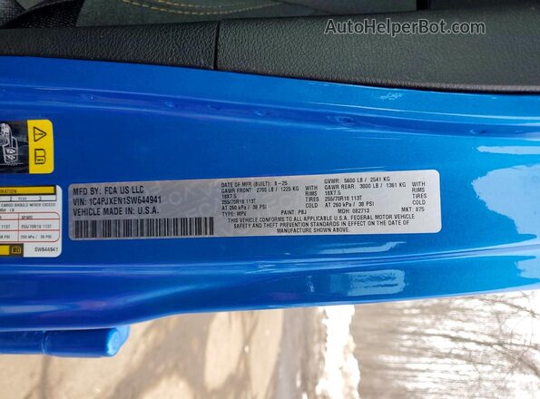 1C4PJXEN1SW644941 2025 JEEP WRANGLER Blue Widok naklejki z numerem VIN