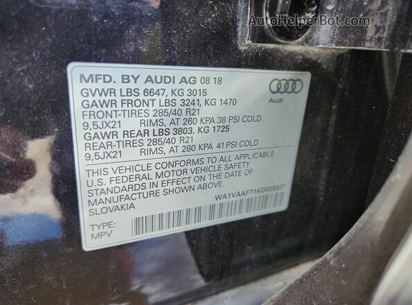 WA1VAAF71KD005937 2019 AUDI Q7 Черный Вид наклейки с VIN-кодом
