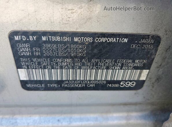 JA32U2FU2GU005026 2016 MITSUBISHI LANCER Серебряный Вид наклейки с VIN-кодом