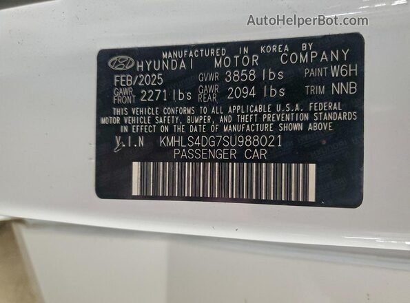KMHLS4DG7SU988021 2025 HYUNDAI ELANTRA White Vista interior de 360 grados