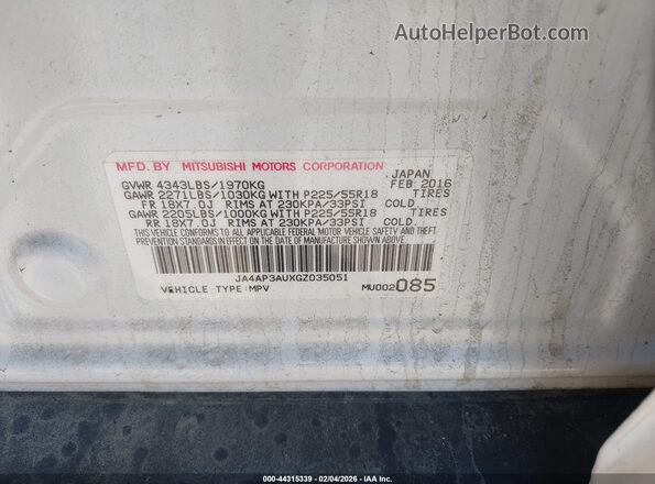 JA4AP3AUXGZ035051 2016 MITSUBISHI OUTLANDER SPORT Белый Вид подкапотного пространства