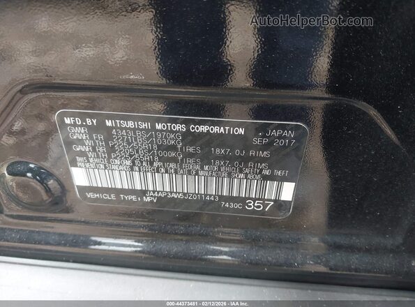 JA4AP3AW5JZ011443 2018 MITSUBISHI OUTLANDER SPORT Черный Вид подкапотного пространства