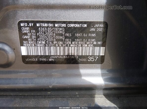 JA4APVAU3MU018273 2021 MITSUBISHI OUTLANDER SPORT Серый Вид подкапотного пространства