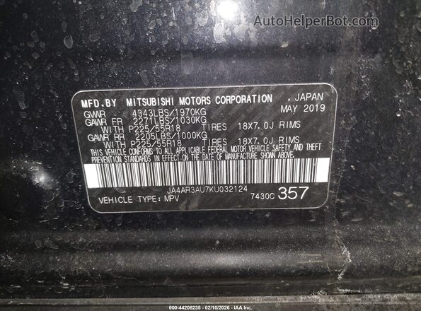 JA4AR3AU7KU032124 2019 MITSUBISHI OUTLANDER SPORT Черный Вид подкапотного пространства