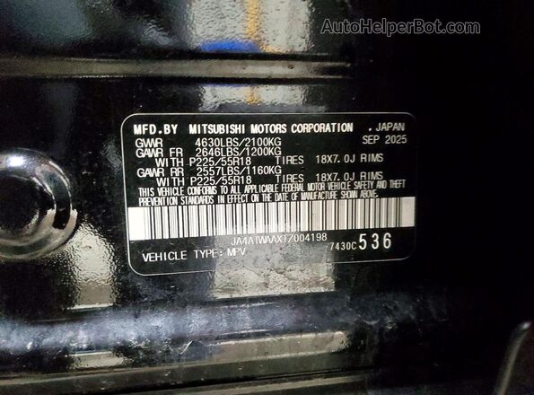 JA4ATWAAXTZ004198 2026 MITSUBISHI ECLIPSE Черный Вид наклейки с VIN-кодом