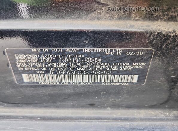 JF1GPAS60G8258392 2016 SUBARU IMPREZA Black Vista del compartimento del motor