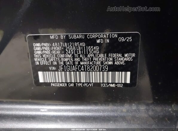 JF1GUAFC4T8200739 2026 SUBARU IMPREZA Серый Вид подкапотного пространства