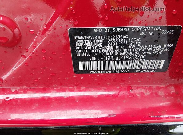 JF1GUHJC3T8203406 2026 SUBARU IMPREZA Красный Вид подкапотного пространства
