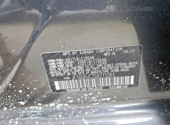 JF1GUHJC7S8273263 2025 SUBARU IMPREZA Серый Вид наклейки с VIN-кодом
