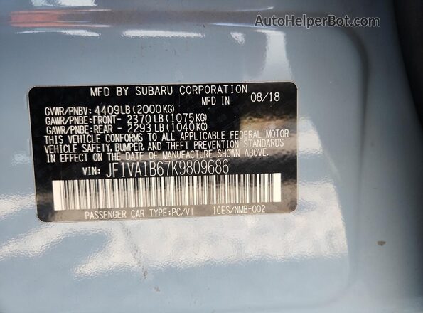 JF1VA1B67K9809686 2019 SUBARU WRX Blue Widok naklejki z numerem VIN