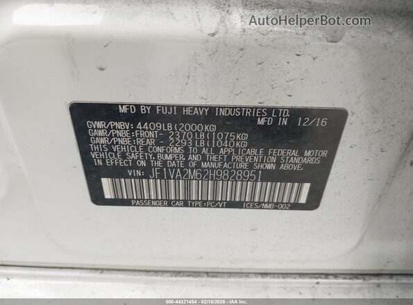 JF1VA2M62H9828951 2017 SUBARU WRX STI White Widok komory silnika