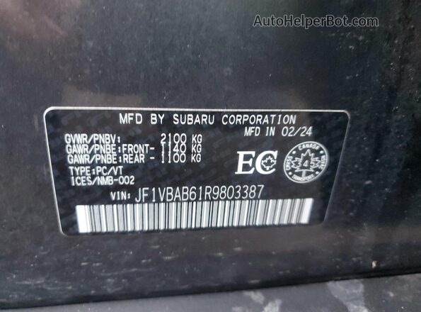 JF1VBAB61R9803387 2024 SUBARU WRX Угольный Вид наклейки с VIN-кодом